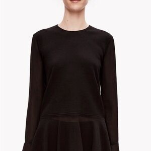 Theory Black Peplum Long Sleeve Blouse Size Small Petite
